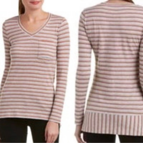 Cabi skipper long sleeve striped gray, beige and red tee size small - Picture 1 of 11